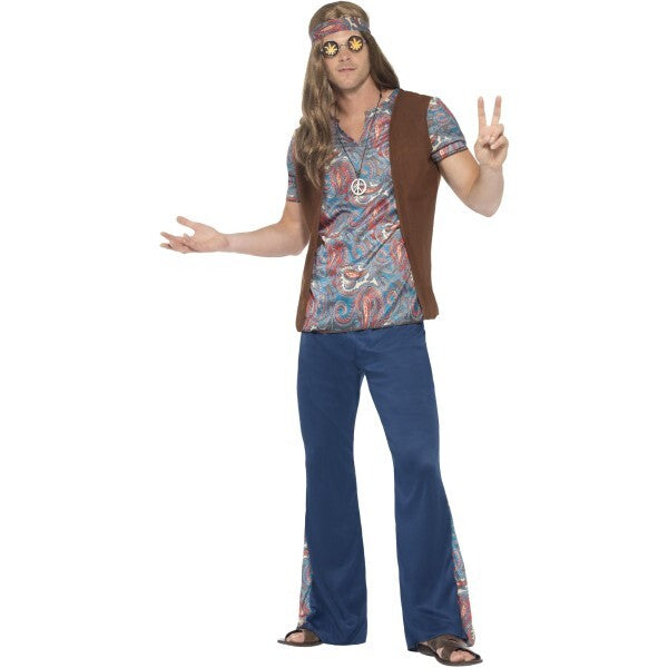 Smiffys Orion hippie costume blue top trousers headscarf medallion - British product
