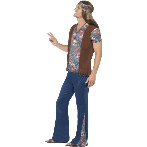 Smiffys Orion hippie costume blue top trousers headscarf medallion - British product