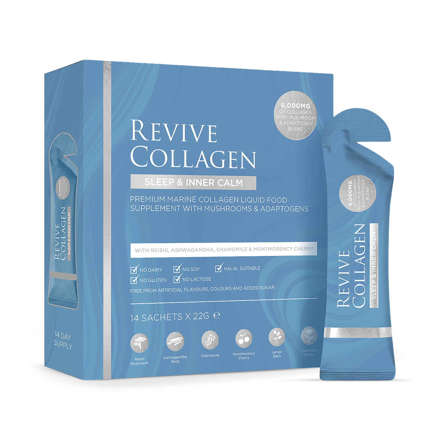 Revive Collagen Sleep blend 22g sachets, imported from the UK