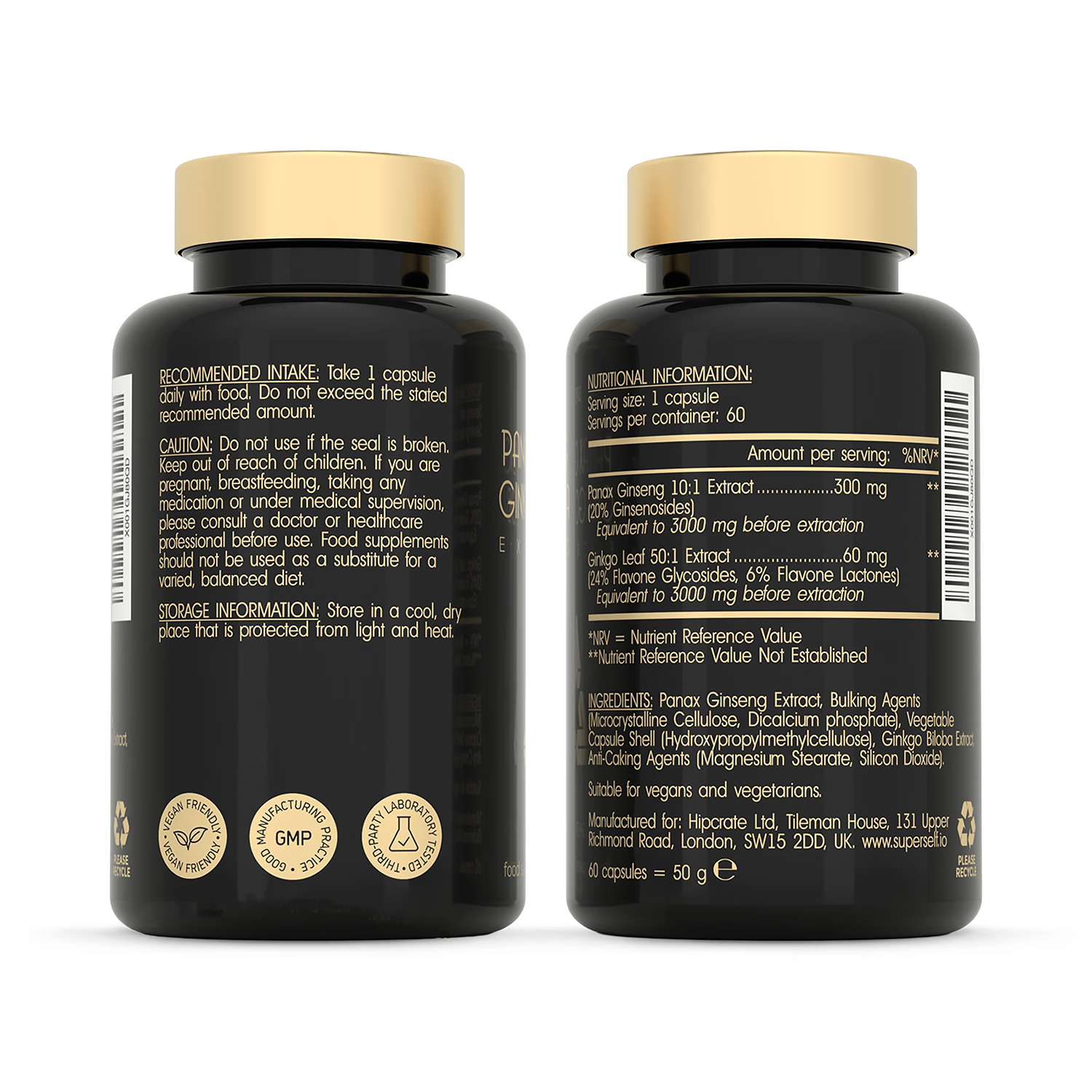 SuperSelf Panax Ginseng Ginkgo Biloba capsules 60 count, imported from the UK