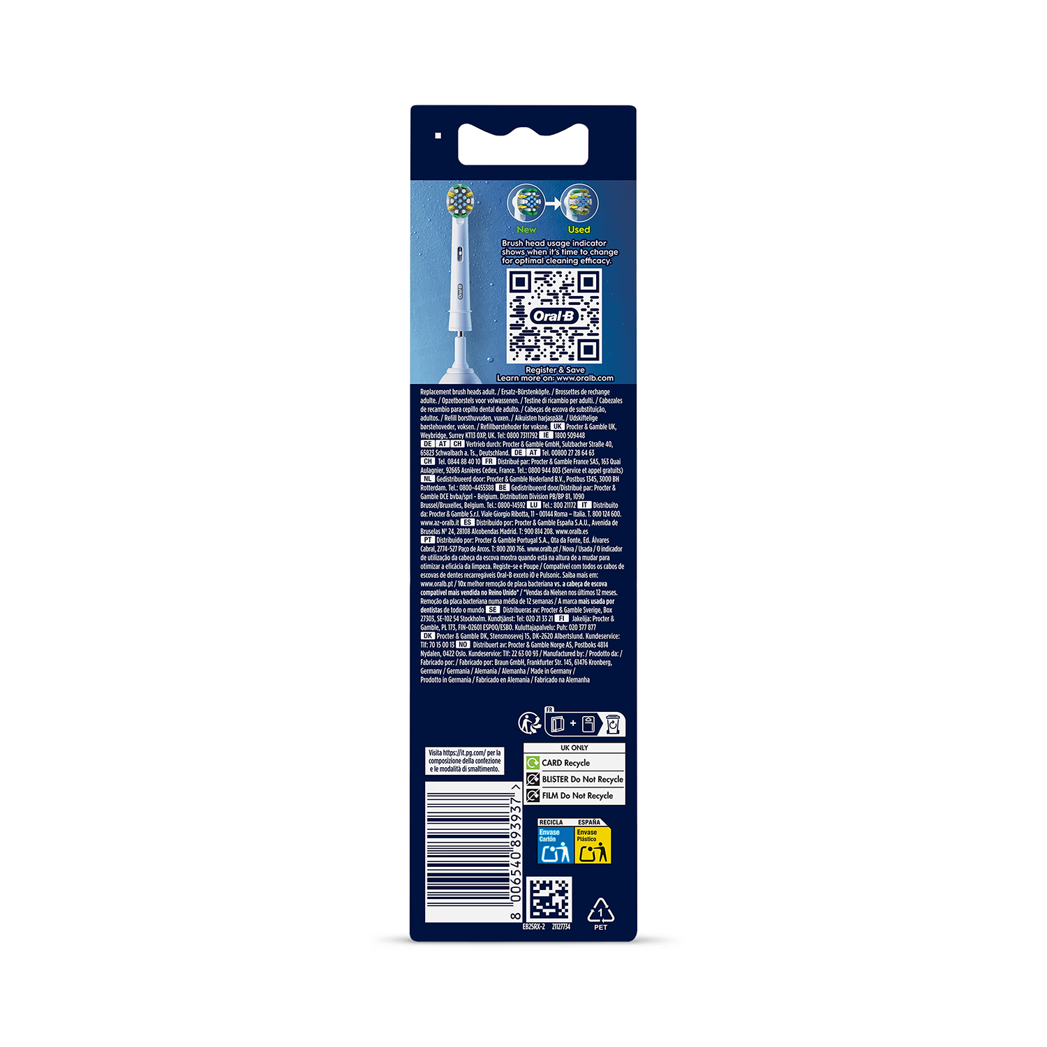 Oral-B Floss Action toothbrush heads 2 count, imported from the UK