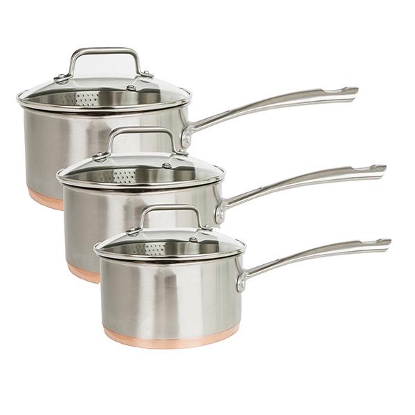 Sainsbury's Home Brushed Copper Bottom Pan Set 3pc GOODS Sainsburys   