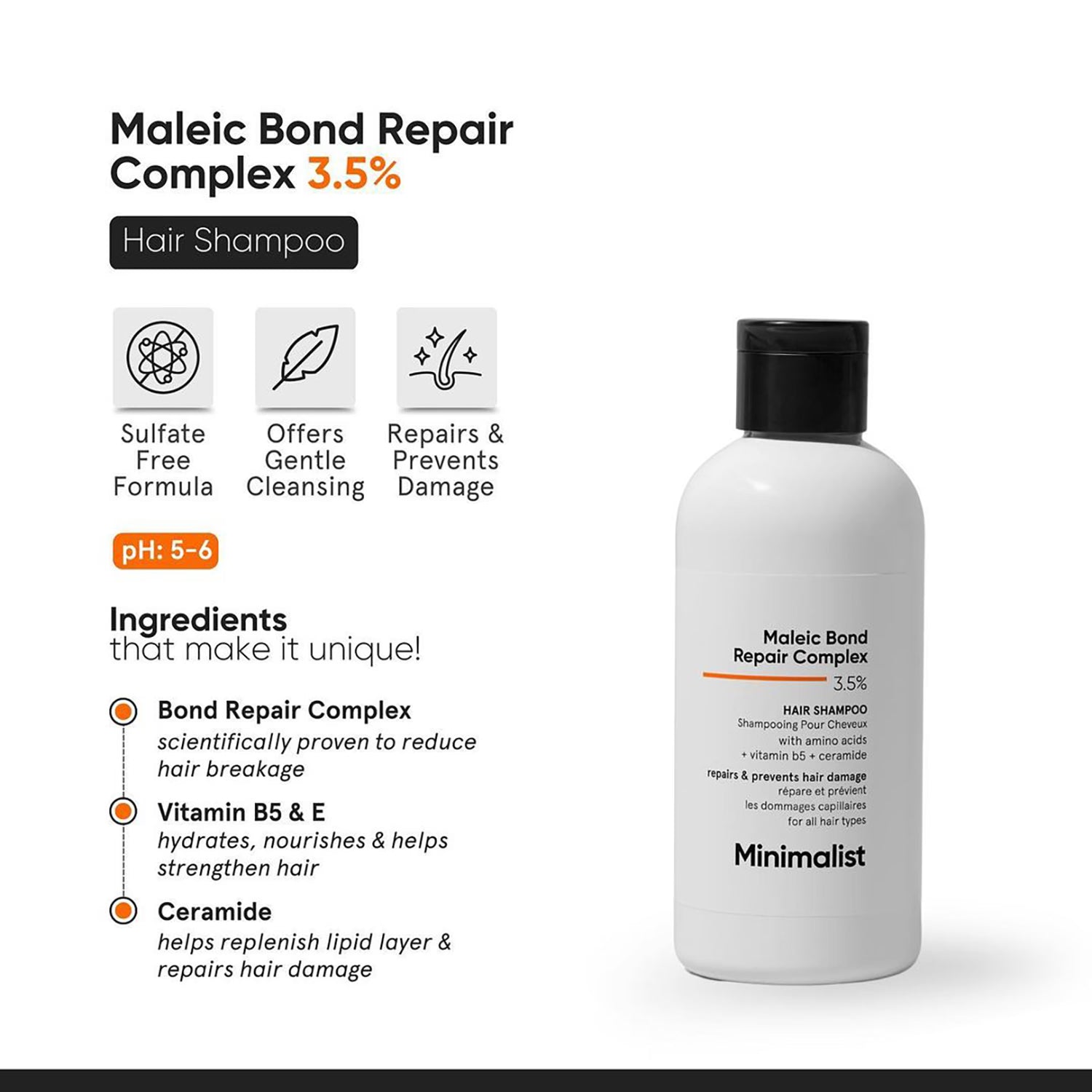 Minimalist hair shampoo Maleic Bond Repair Complex 3.5% 100ml, UK version