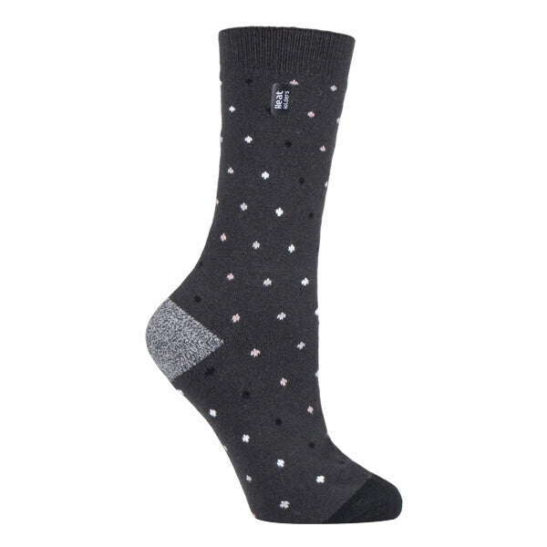 Heat Holders Ladies Ultra Lite Thermal Dress Socks 4-8 UK GOODS Superdrug Charcoal Spots (Berry)  