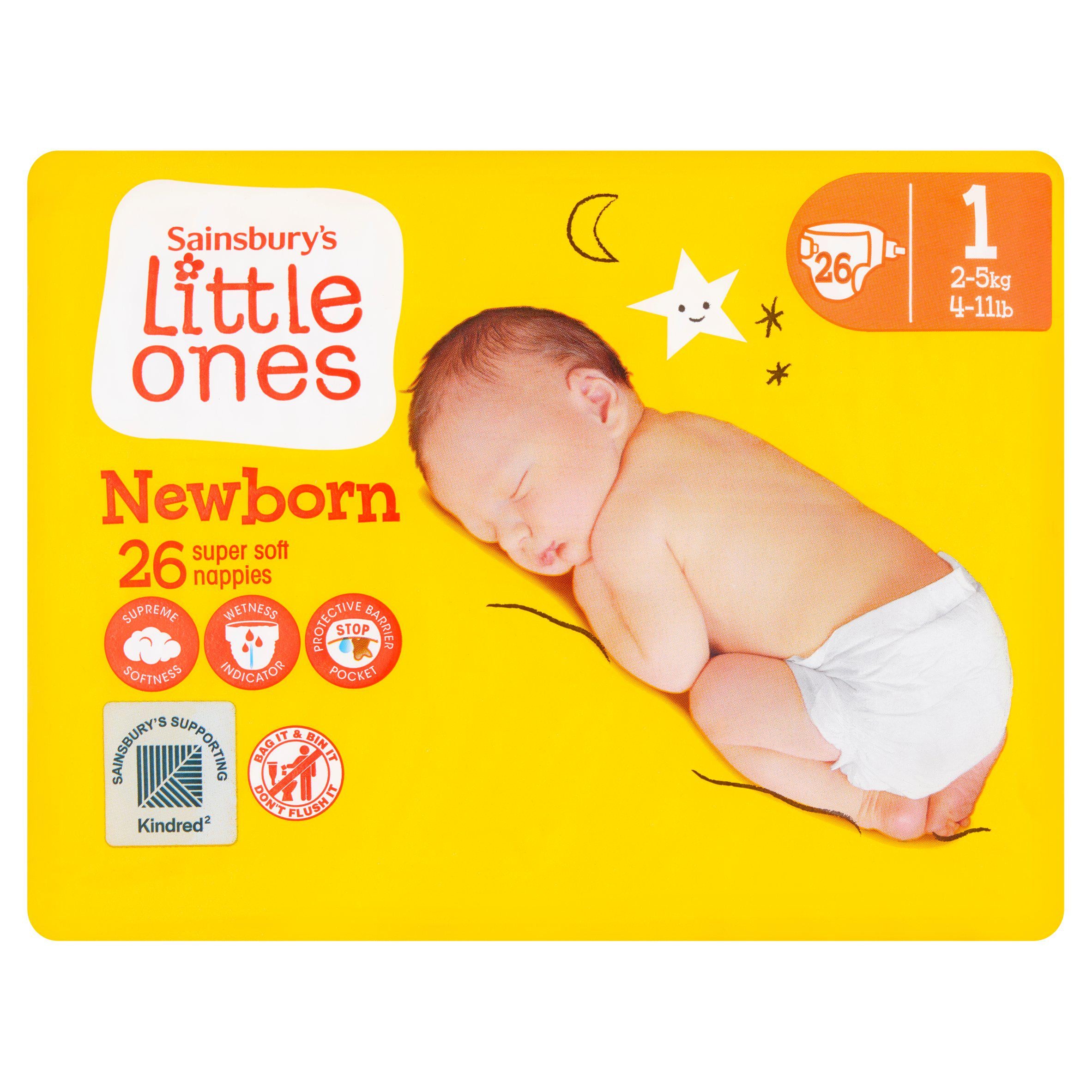 Sainsbury's Little Ones Newborn Super Soft Nappies Size 1, 2kg-5kg 4-11lb x26 GOODS Sainsburys   