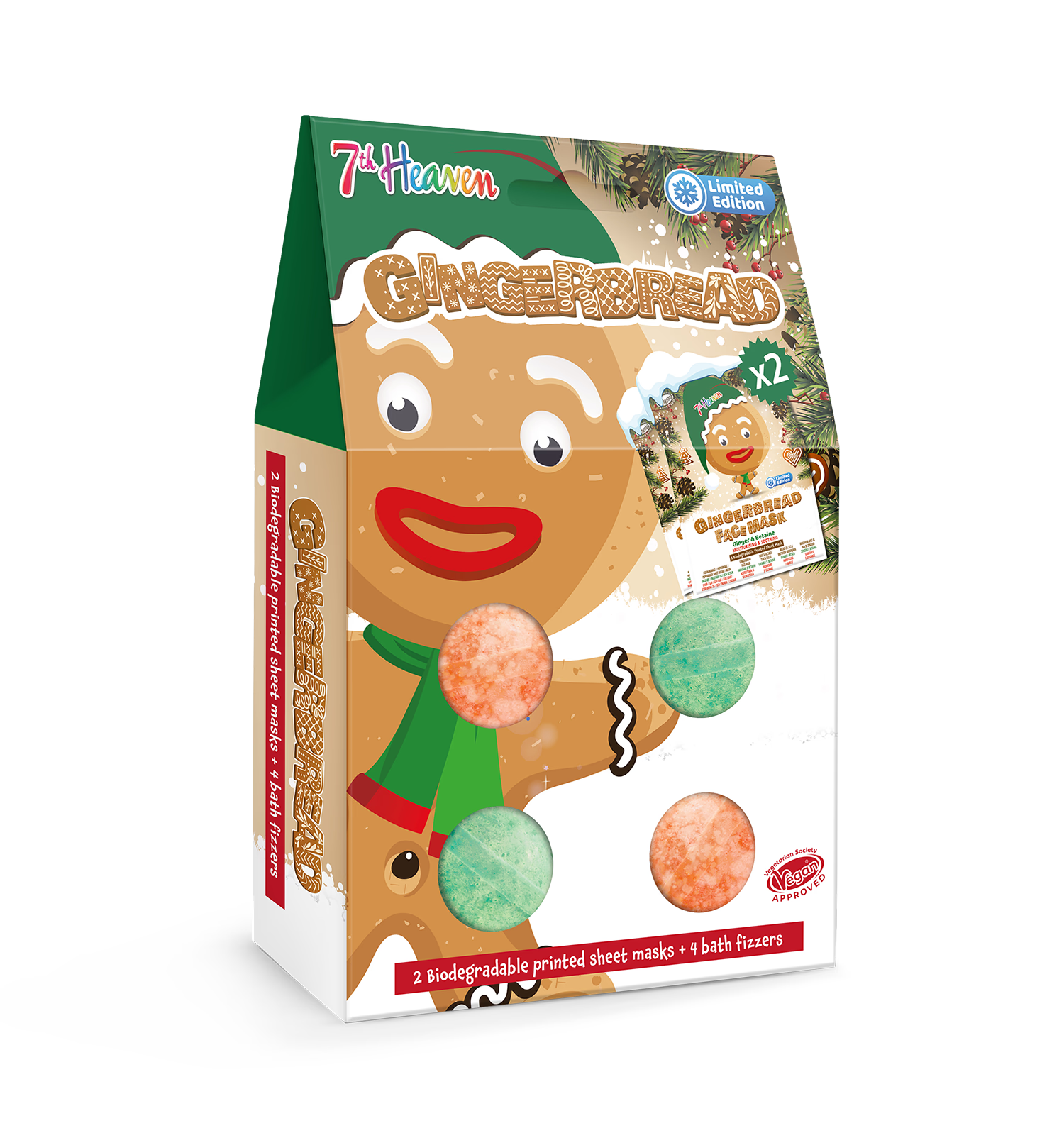 Gingerbread face mask and bath bomb set, UK version