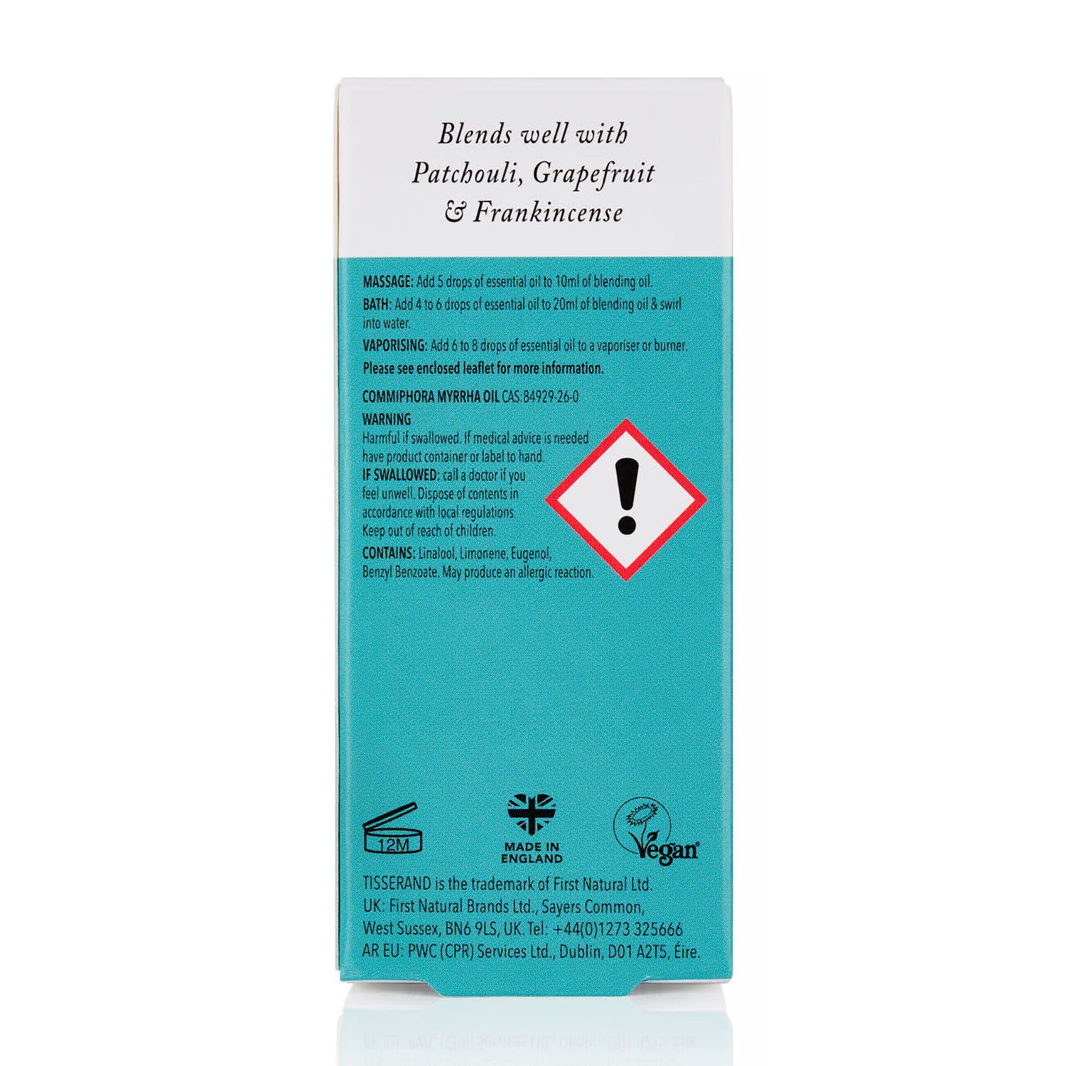 Tisserand Myrrh Pure Essential Oil Wild Crafted 9ml, imported from the UK