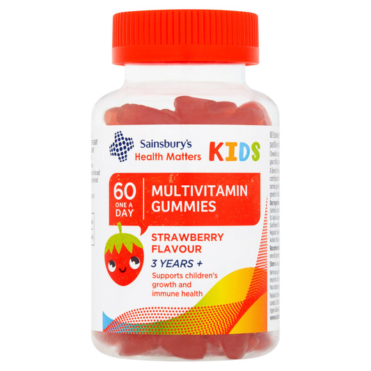 Sainsbury's Kids Multivitamin Gummies Strawberry Flavour 3 Years+ One a Day x60 Vitamins Minerals & Supplements Sainsburys   
