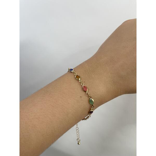 SVNX multicolour oval chain bracelet with crystal gems, UK version