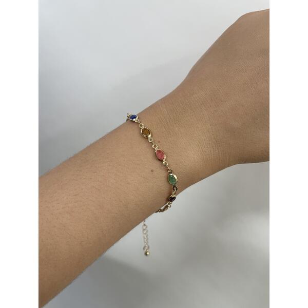 SVNX multicolour oval chain bracelet with crystal gems, UK version