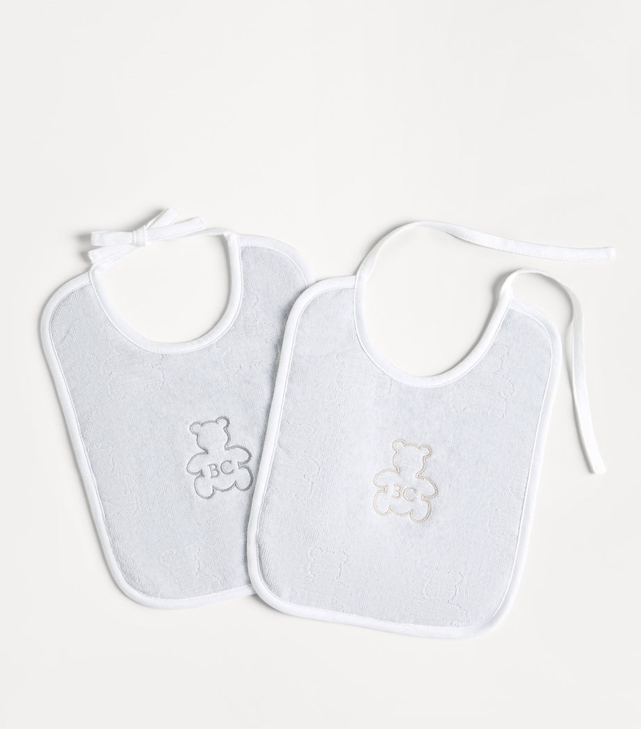 Brunello Cucinelli baby bibs set of 2 with teddy bear motifs, imported from the UK