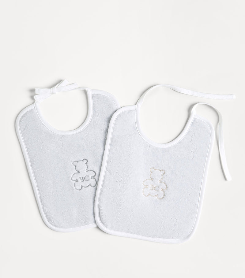 Brunello Cucinelli baby bibs set of 2 with teddy bear motifs, imported from the UK