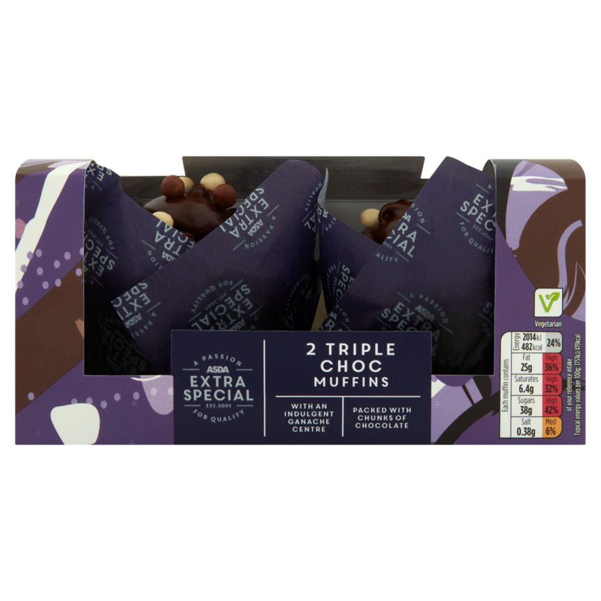 ASDA Extra Special 2 Triple Choc Muffins GOODS ASDA   