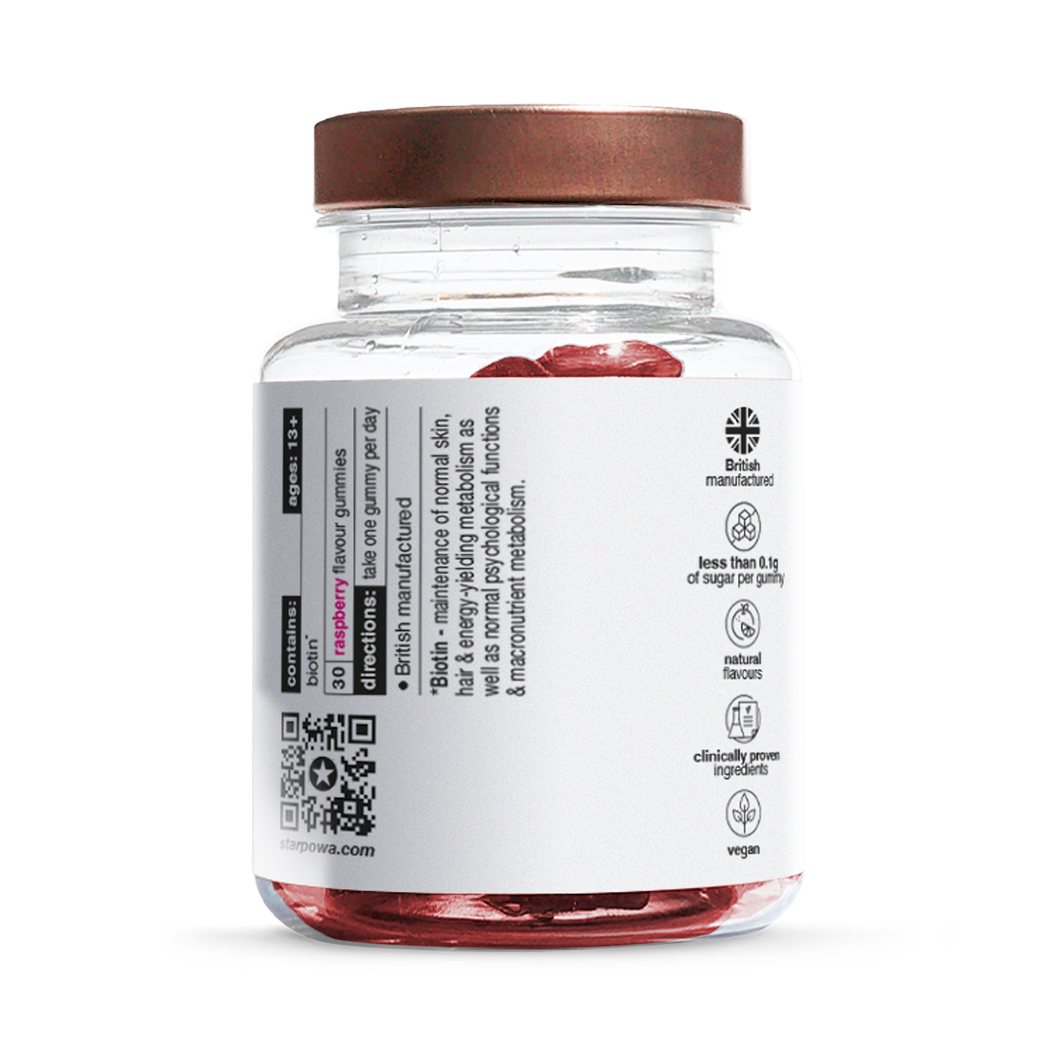 Starpowa Biotin 10,000g raspberry gummies 30 count, imported from the UK