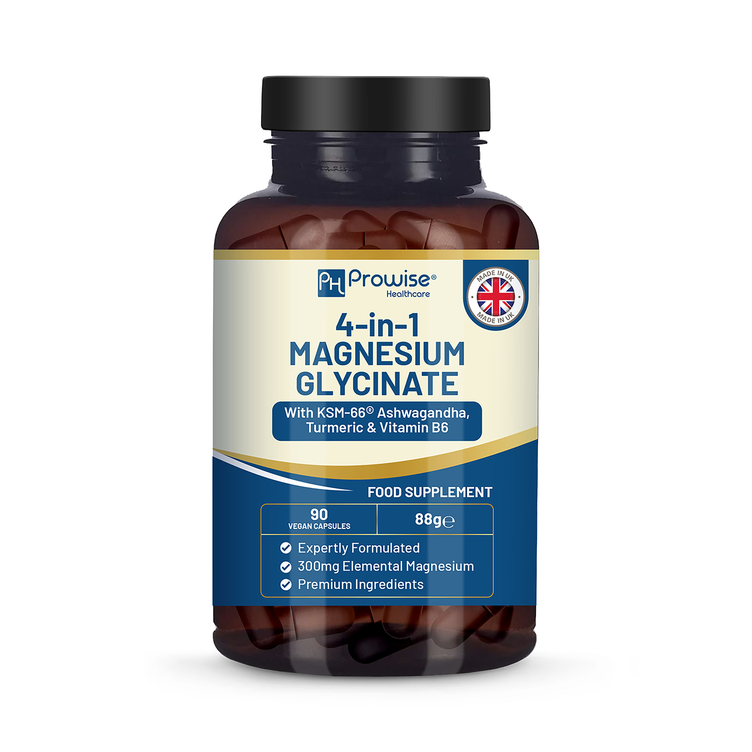 Prowise Healthcare 4-in-1 magnesium glycinate supplement 90 vegan capsules (British brand)