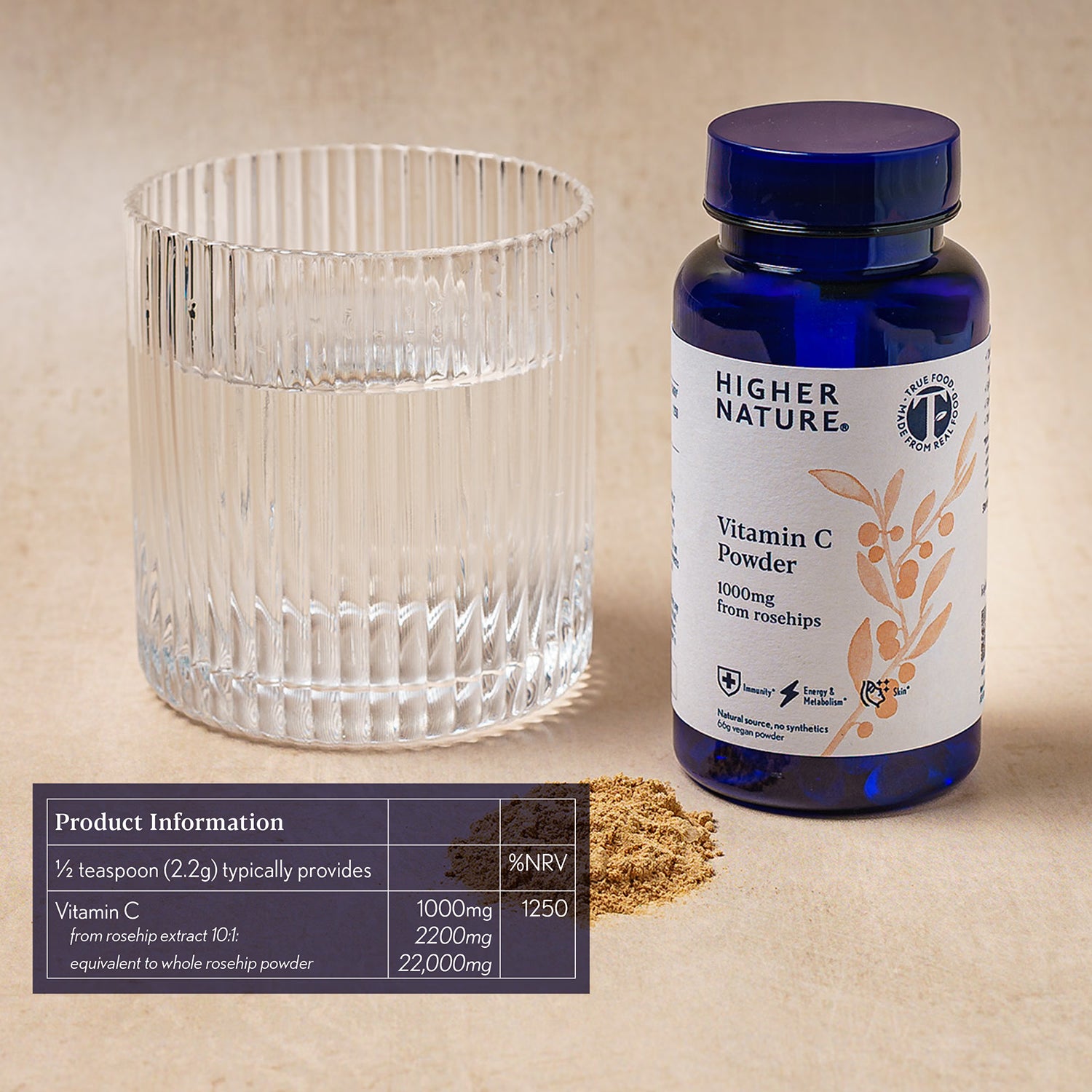 Higher Nature rosehip vitamin C powder 66g, UK version