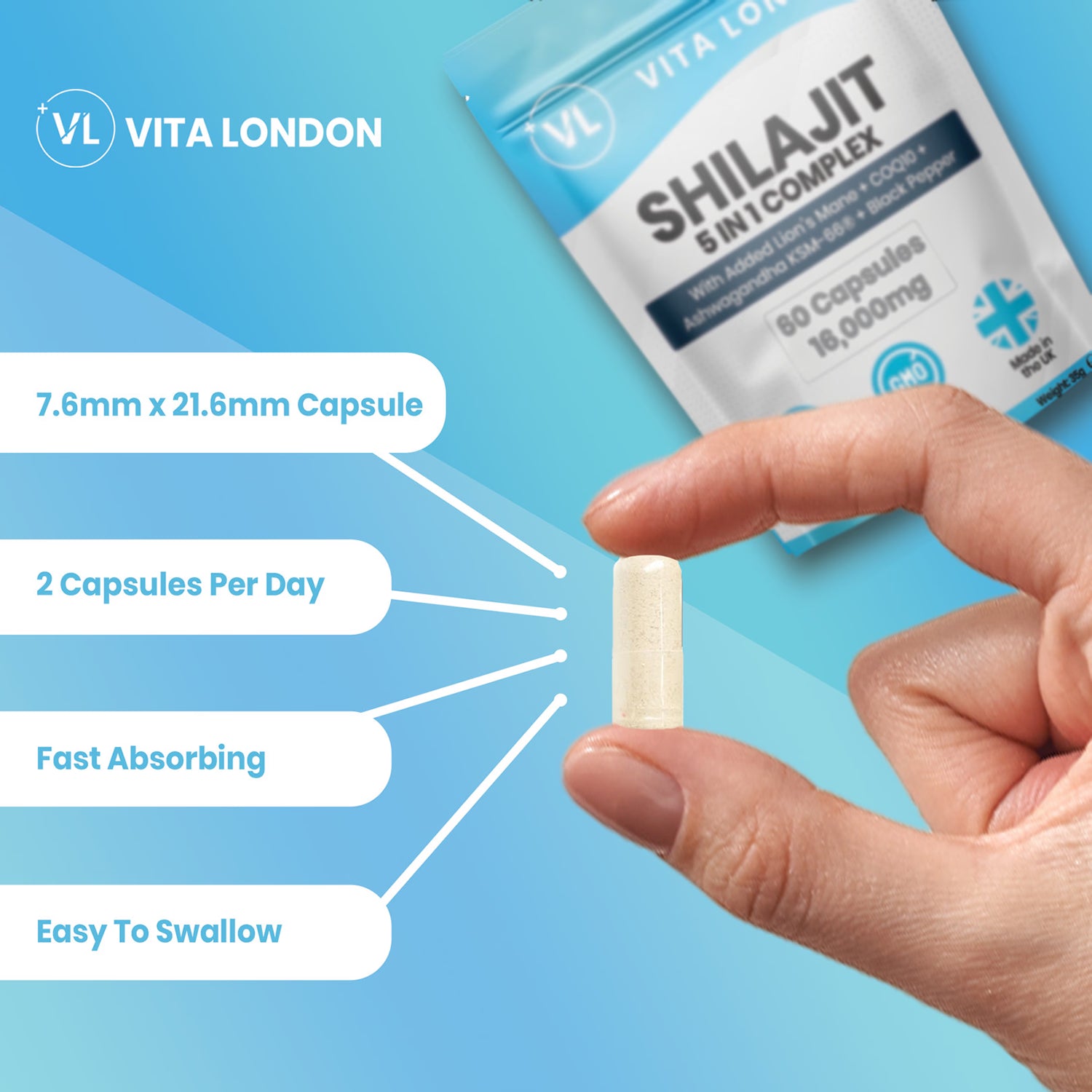 Shilajit 5-in-1 Complex capsules 60 count (British brand)