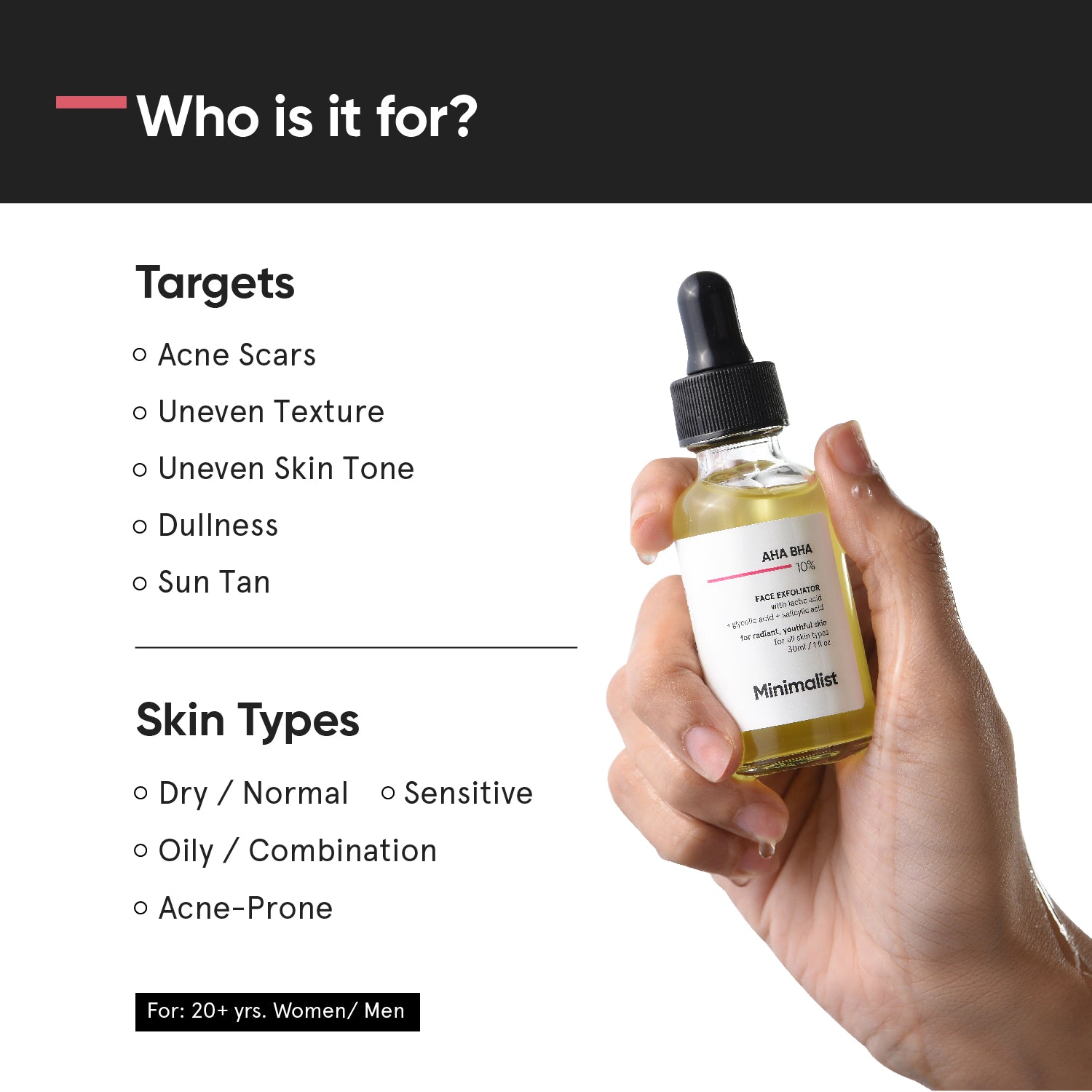 Minimalist AHA BHA 10% face exfoliator 30ml, imported from the UK