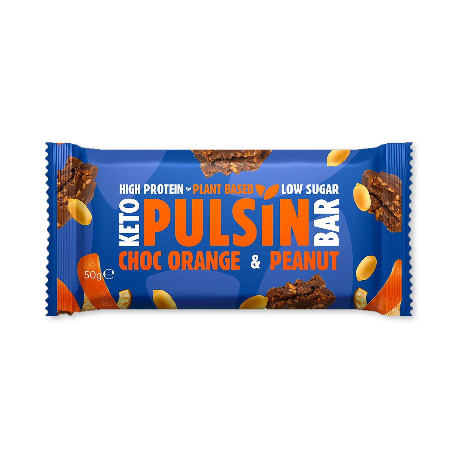 Pulsin Orangen-Schokoladen-Erdnuss-Keto-Riegel 50g (Britische Marke)