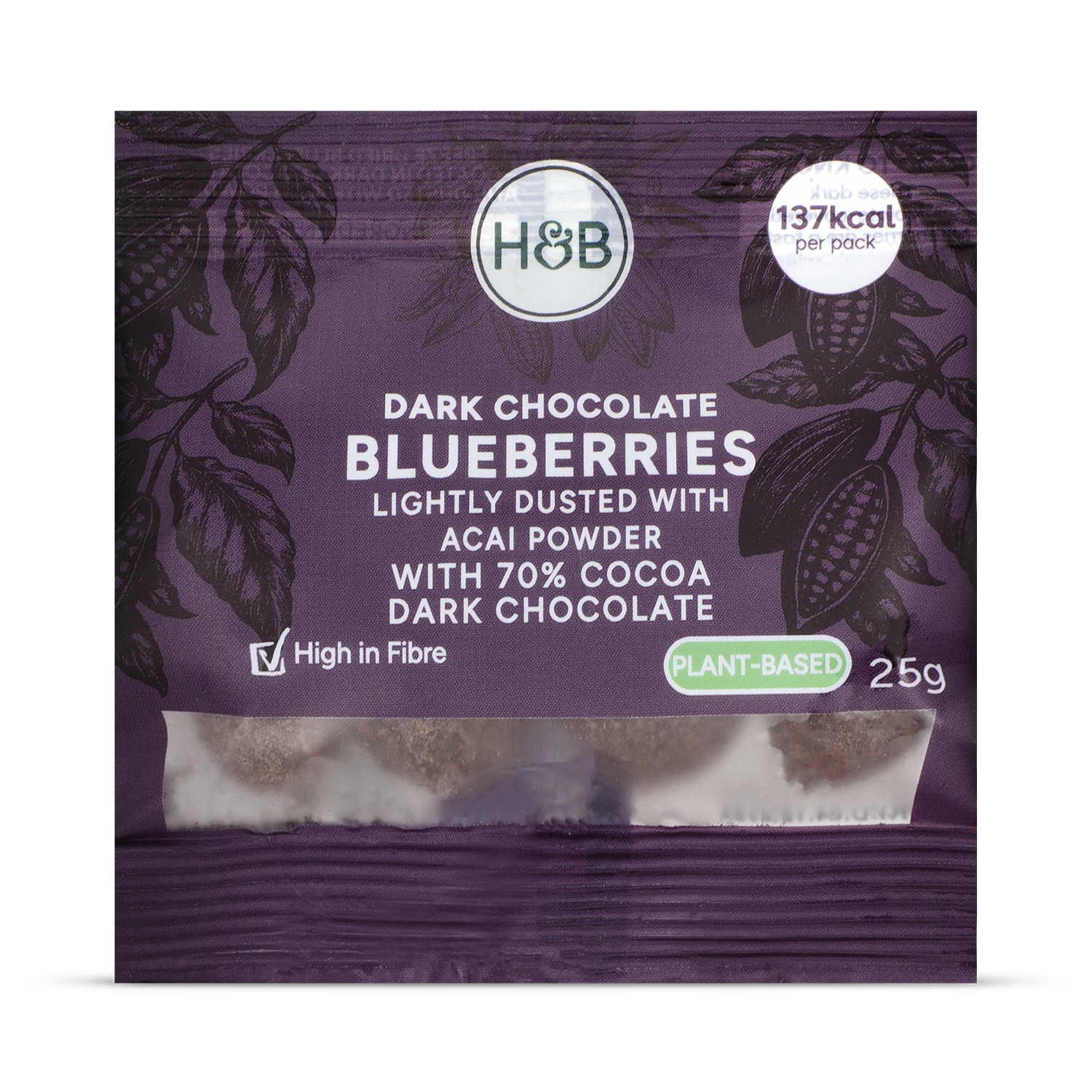 Holland & Barrett dark chocolate blueberries 25g, UK version