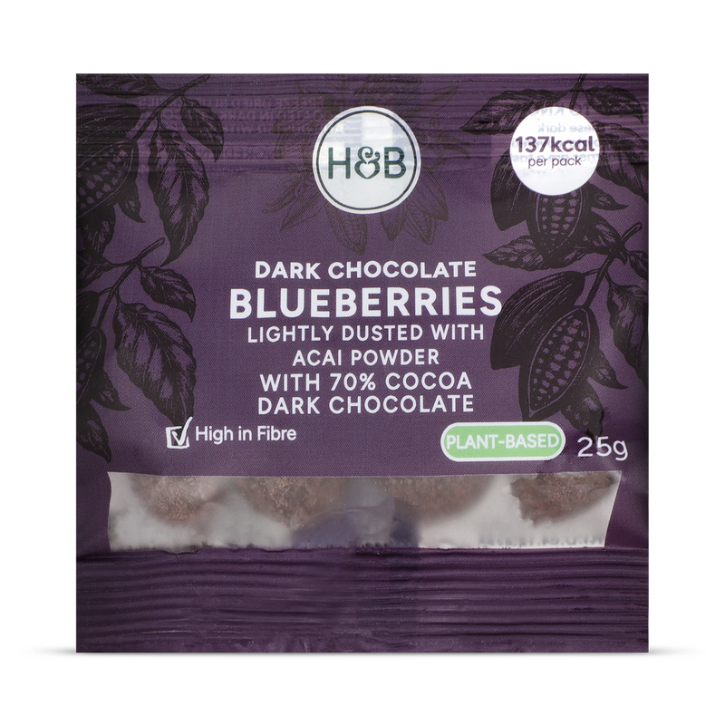 Holland & Barrett dark chocolate blueberries 25g, UK version