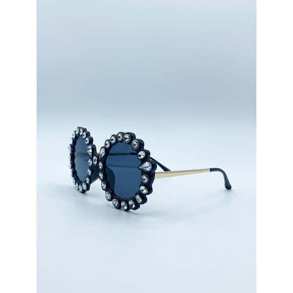 SVNX round floral gem novelty sunglasses black one size, imported from the UK