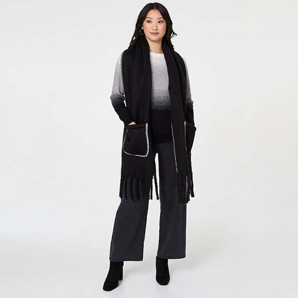 Izabel London fringed contrast stitch oversized scarf (British brand)
