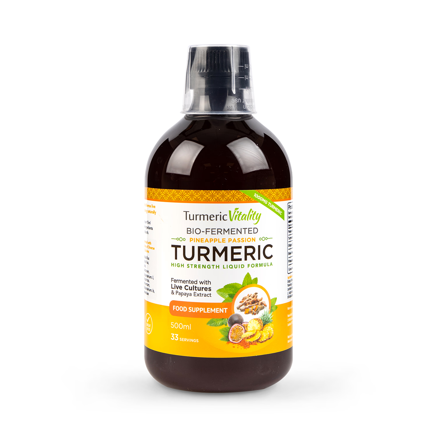 Bio-Fermented Turmeric Liquid Pineapple Passion Flavour 500ml (British brand)