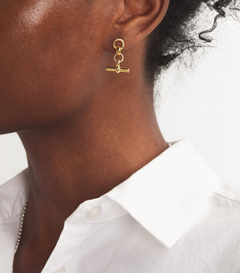 Tilly Sveaas gold-plated T-bar drop earrings (British brand)