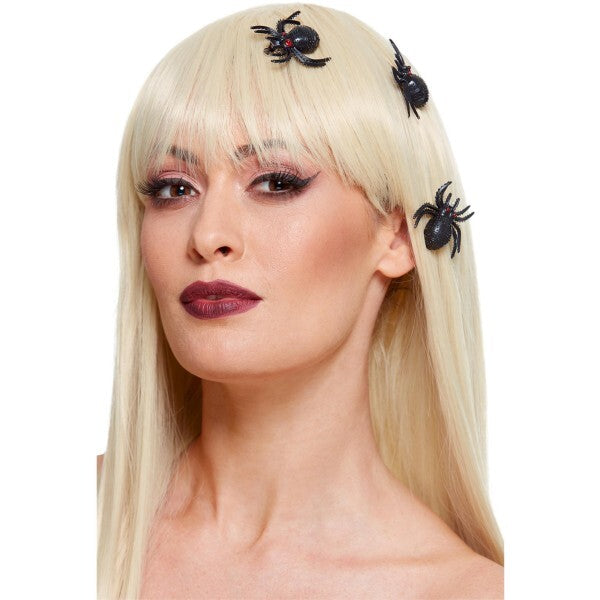Smiffys black spider hair clips set of 3, imported from the UK