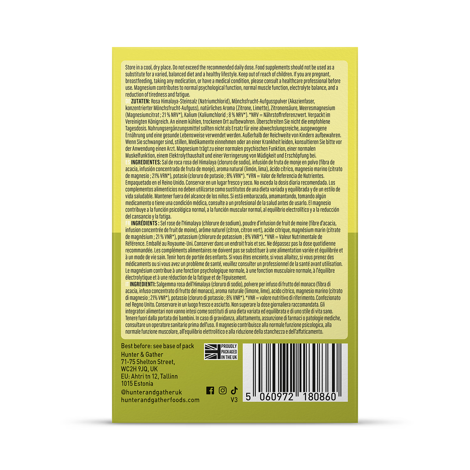 Hunter & Gather Electrolytes Lemon Lime sachets 30, imported from the UK