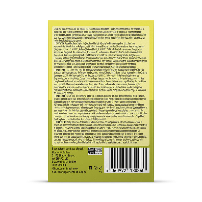 Hunter & Gather Electrolytes Lemon Lime sachets 30, imported from the UK