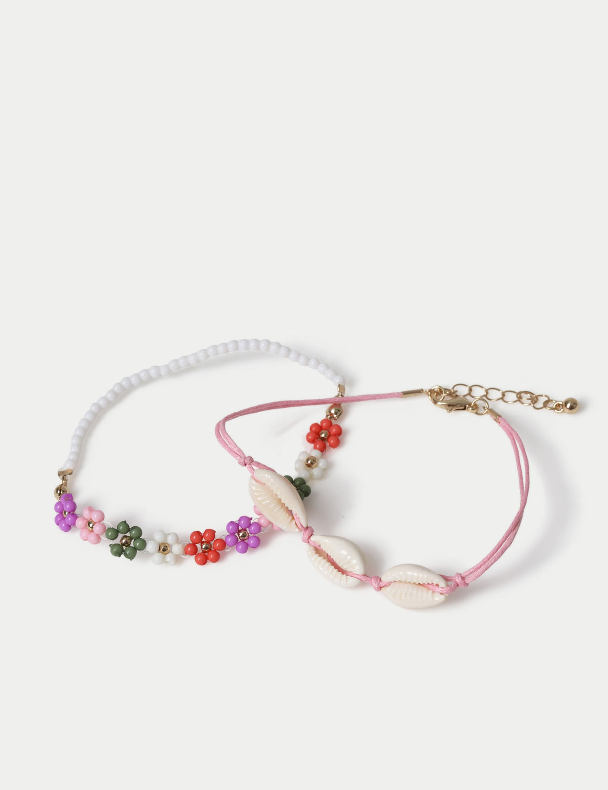 Beaded anklet two pack plastic and shell - British product