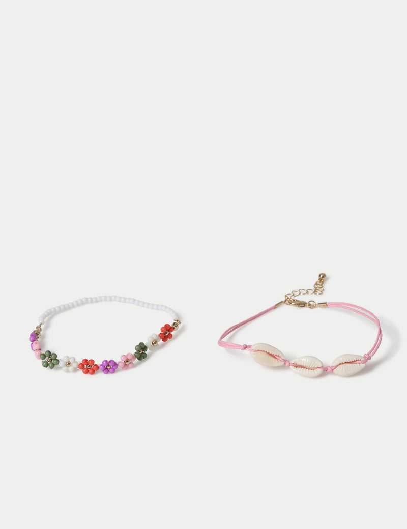 Beaded anklet two pack plastic and shell - British product