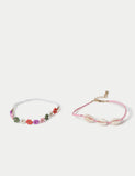 Beaded anklet two pack plastic and shell - British product