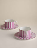 Bone china striped cups and saucers set - British product