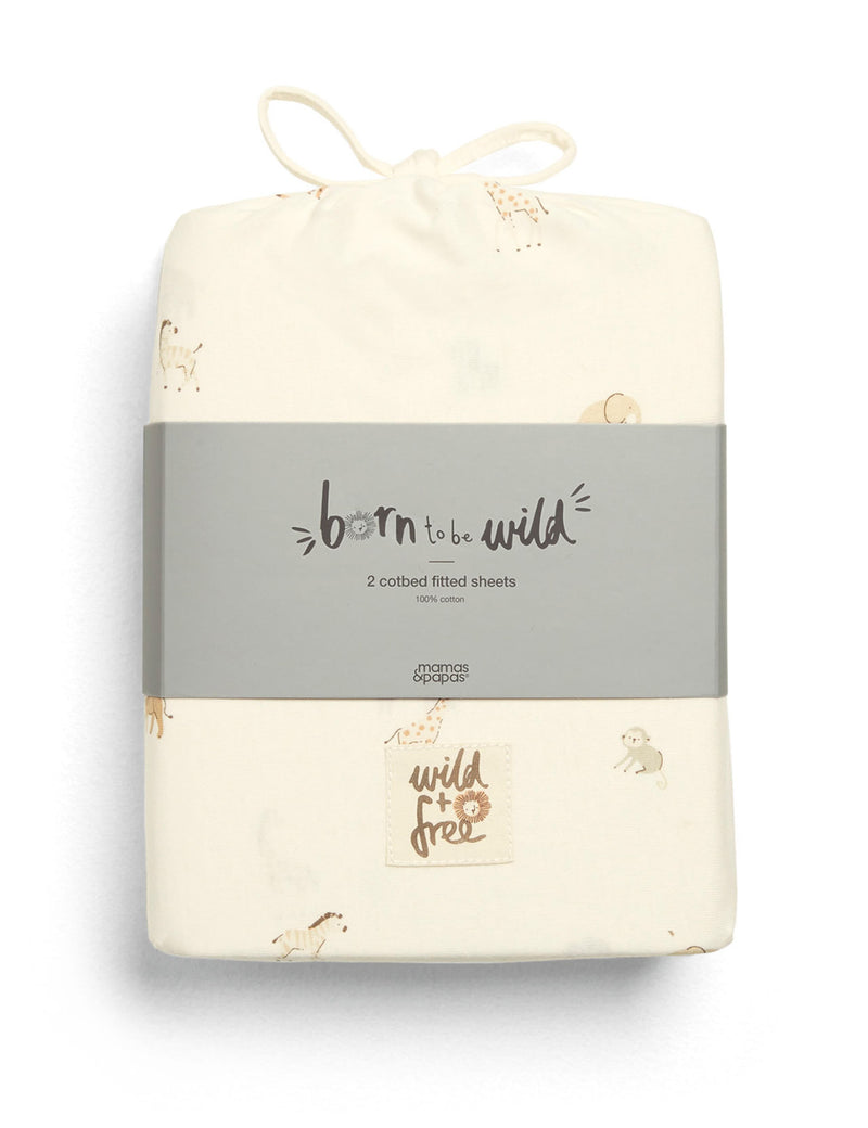 Mamas & Papas born to be wild cotbed fitted sheets 2 pack, imported from the UK