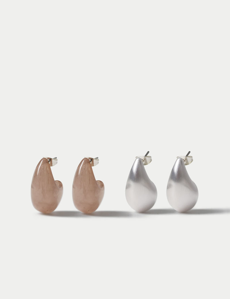 Brushed teardrop earrings 2 pack 12mm (British brand)