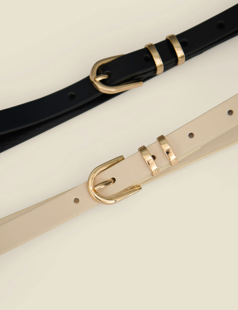 Sosandar 2 pack skinny waist belt monochrome gold buckle, UK version