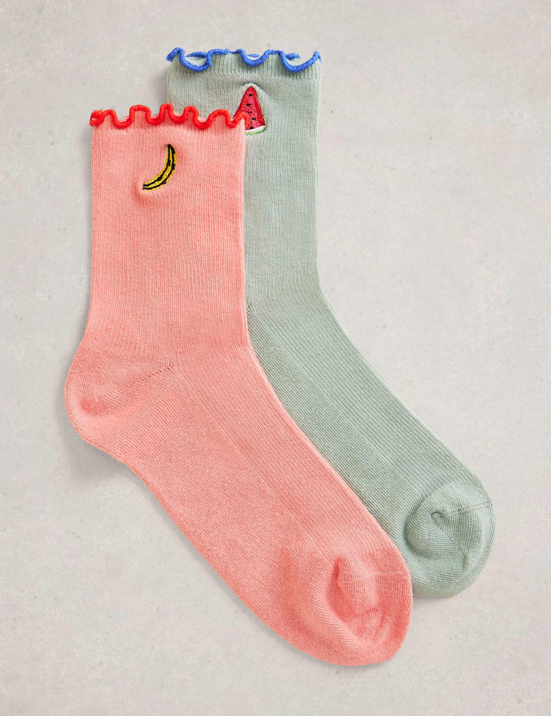 White Stuff cotton-rich fruit ankle socks 2 pack - British product