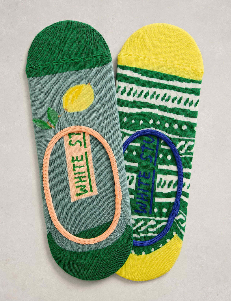 White Stuff footsies 2 pack cotton rich patterned no-show socks, UK version