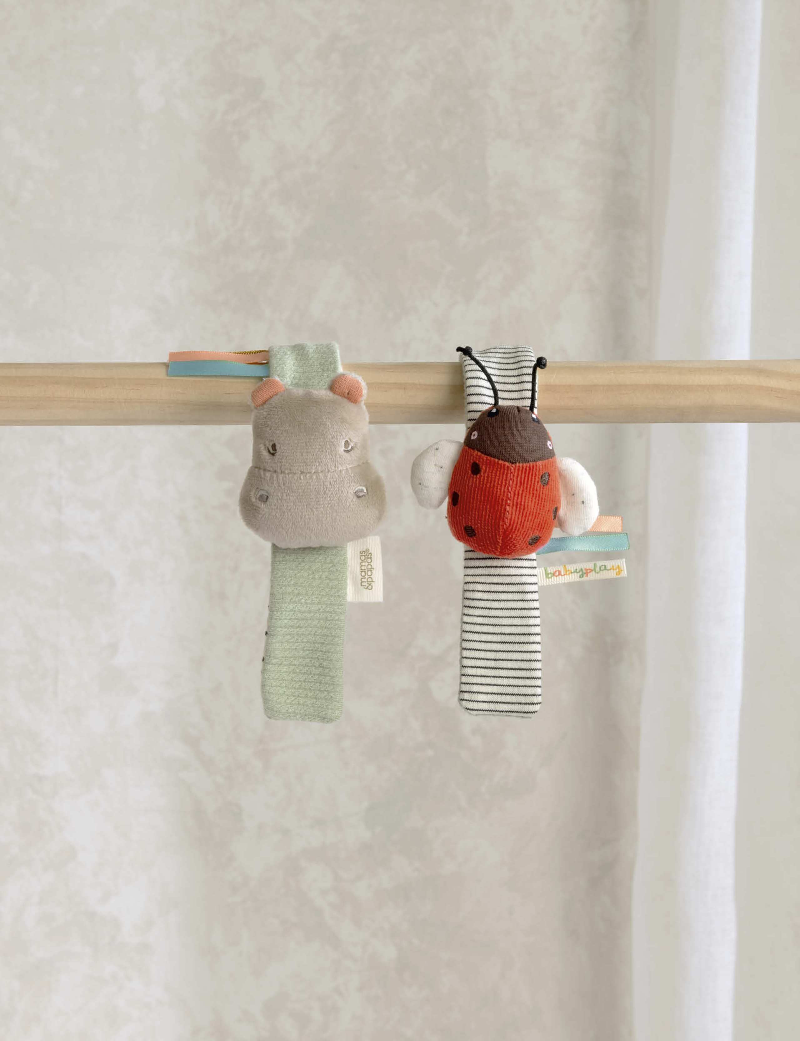 Mamas & Papas wrist rattles hippo and ladybird 2 pack - British product