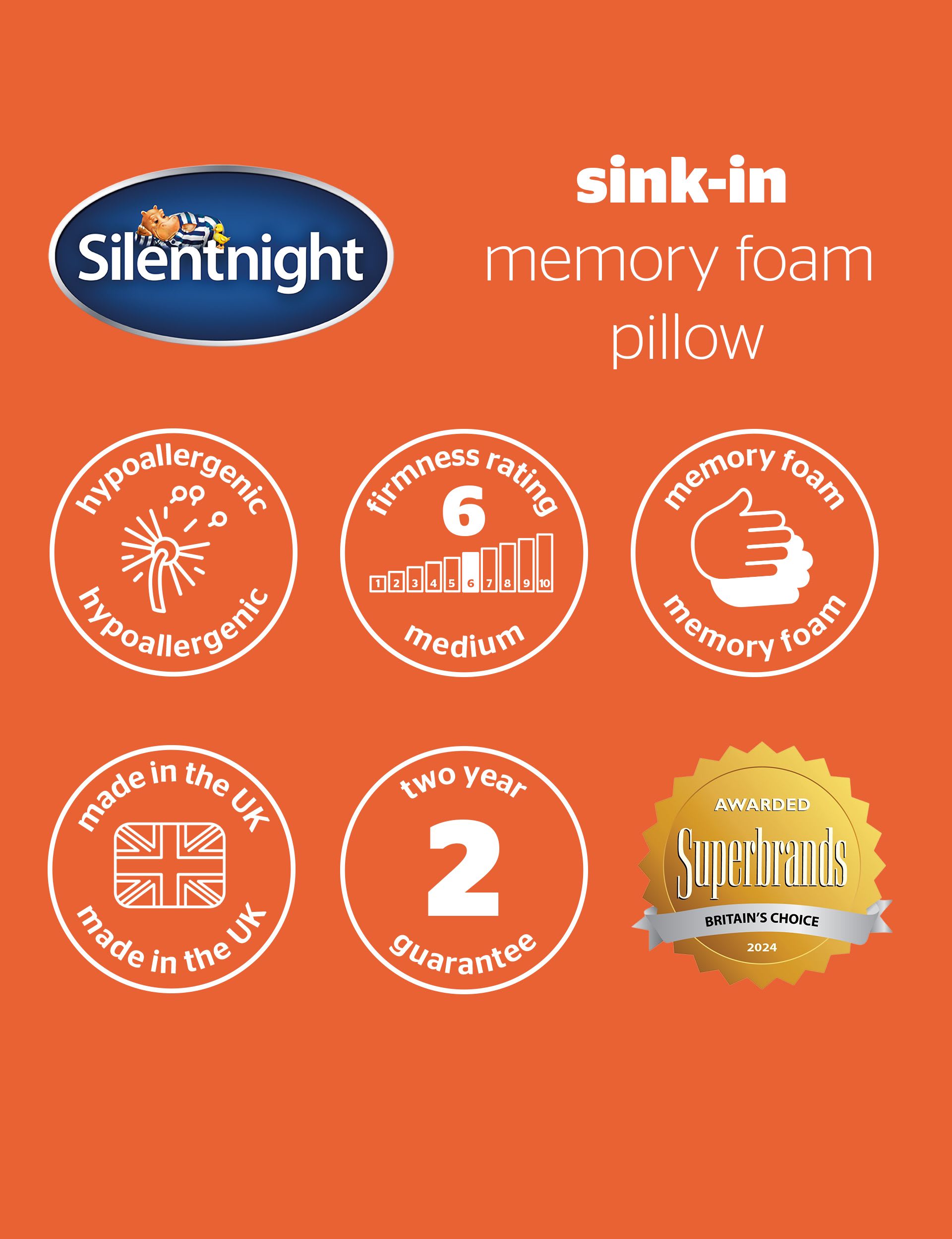 Silentnight memory foam shell pillows 2 pack, imported from the UK
