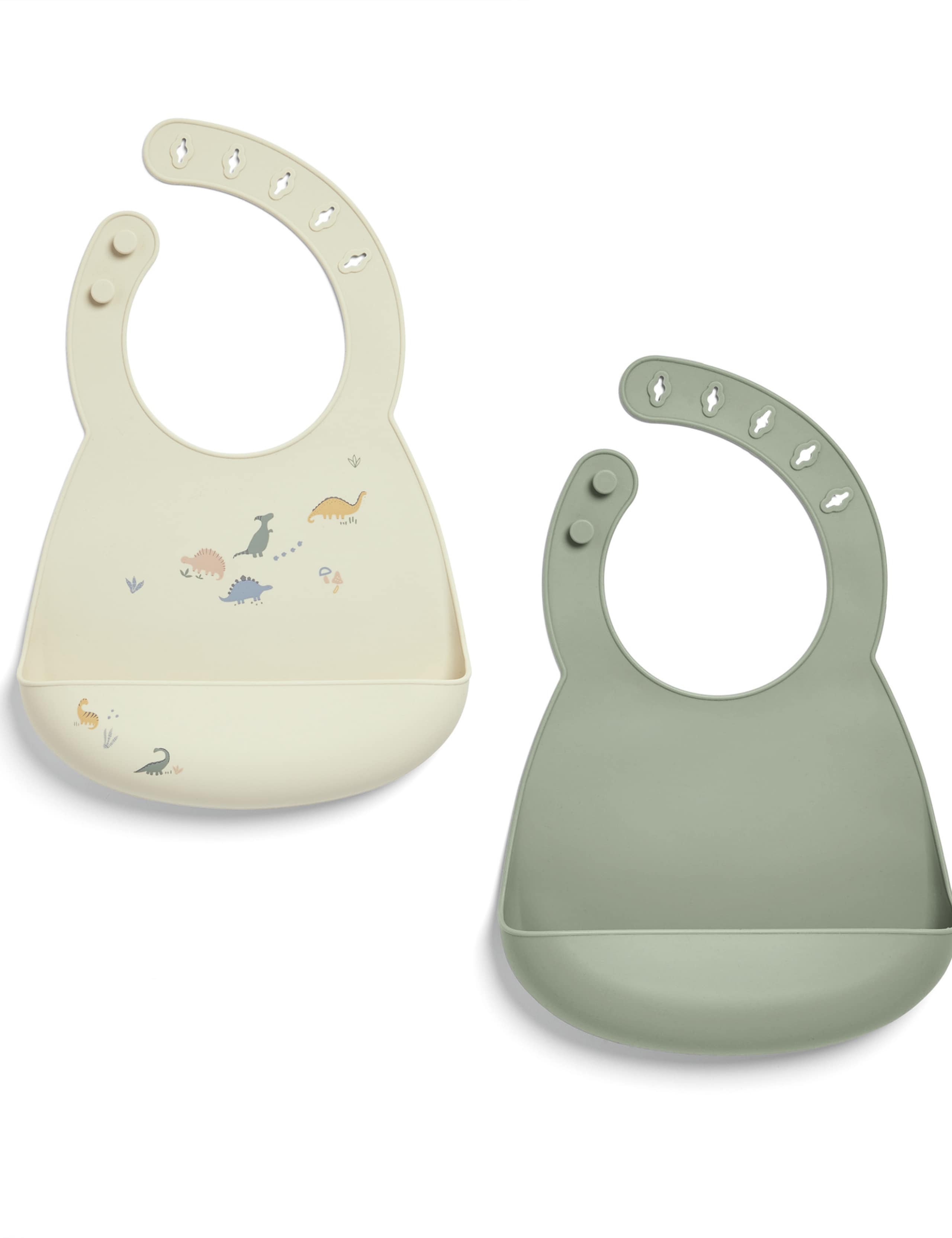 Mamas & Papas silicone bibs 2-pack plain dinosaur imported from the UK
