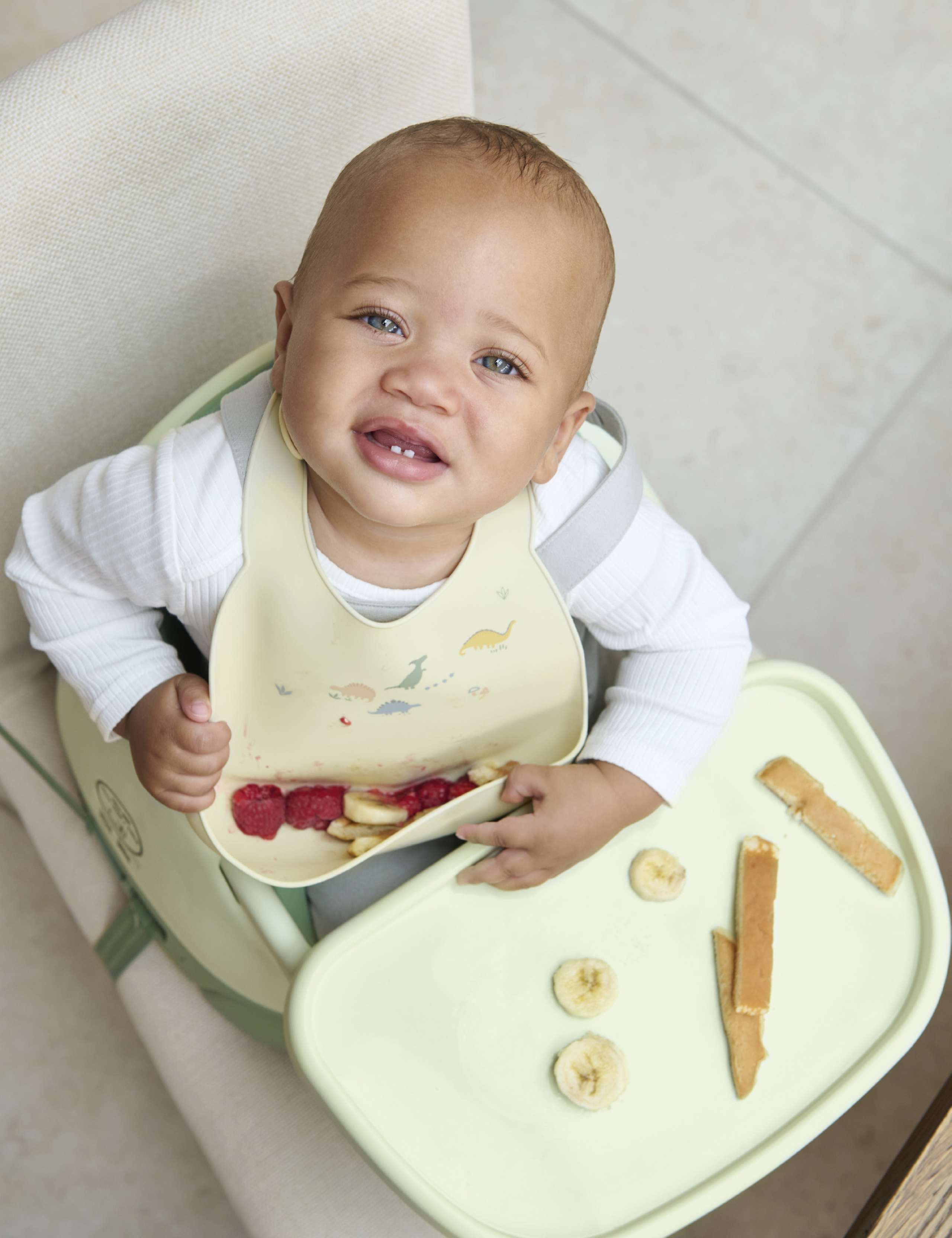 Mamas & Papas silicone bibs 2-pack plain dinosaur imported from the UK