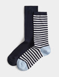 M&S rayon striped crew socks 2 pack (British brand)