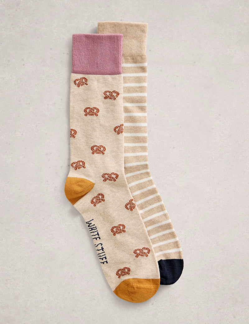 White Stuff cotton rich socks pretzel and stripe design - British product