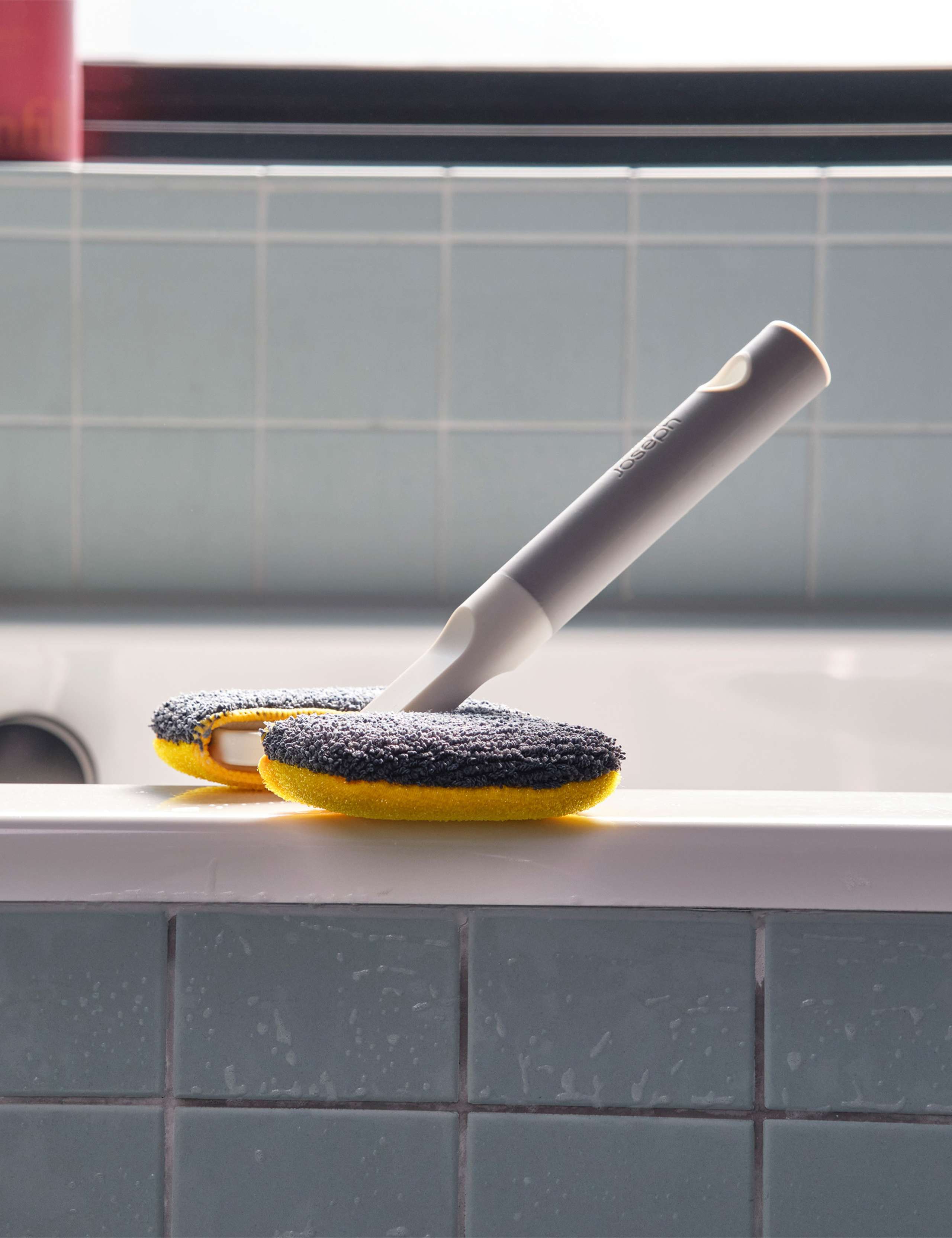 Joseph Joseph 2-in-1 scrubber with microfibre and scourer, imported from the UK