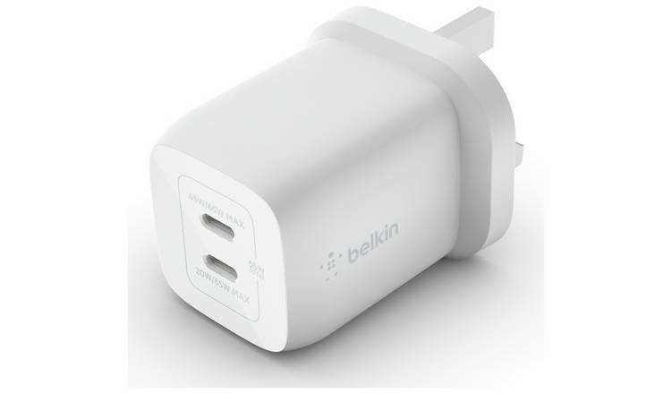 Belkin 65W GaN dual USB-C wall charger white (British brand)