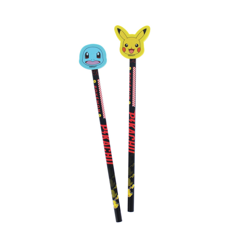 Pokémon set of 2 pencils with Pikachu and Squirtle erasers (British brand)